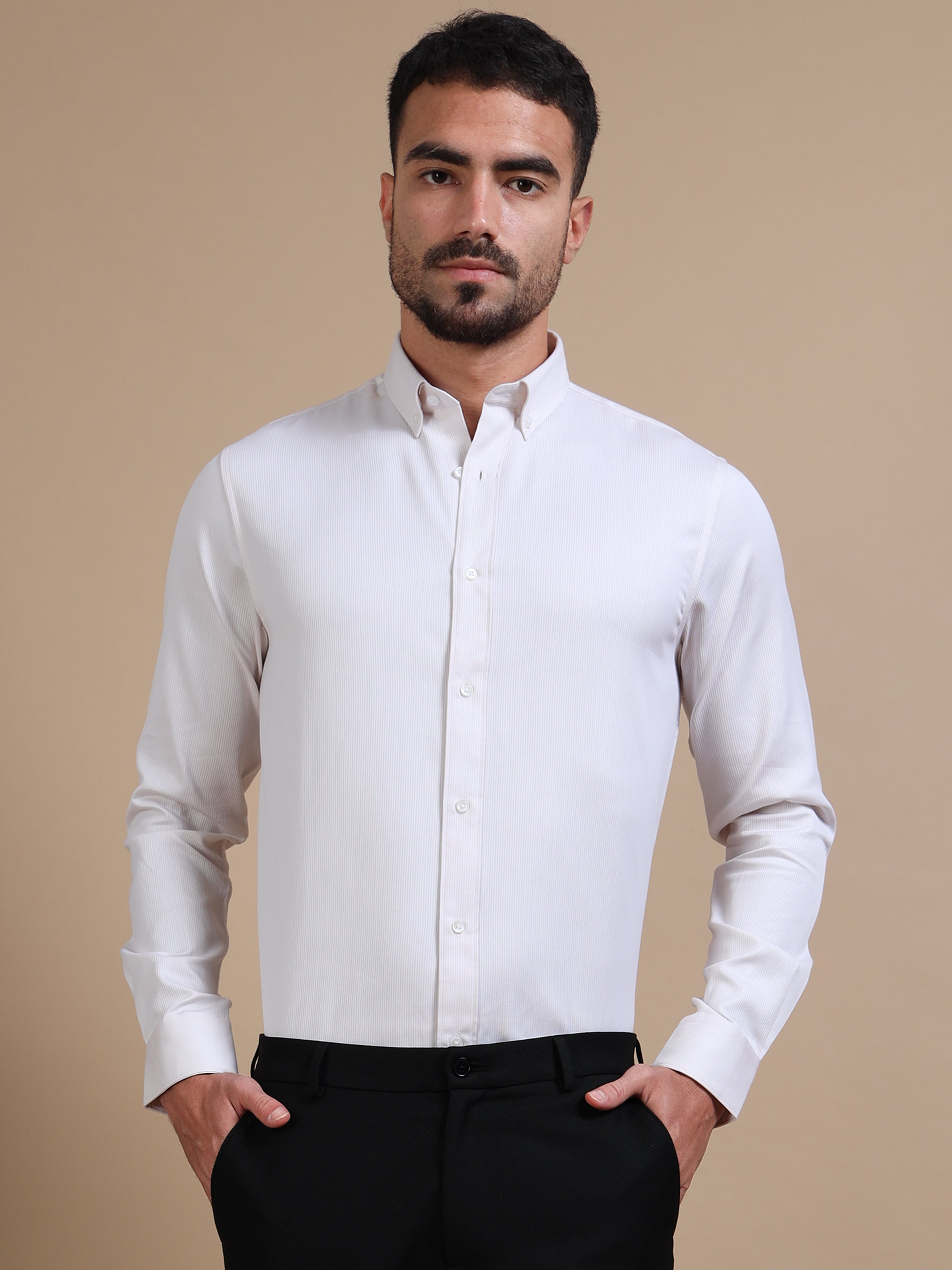 Cream Zen Button-down Stripe Shirt