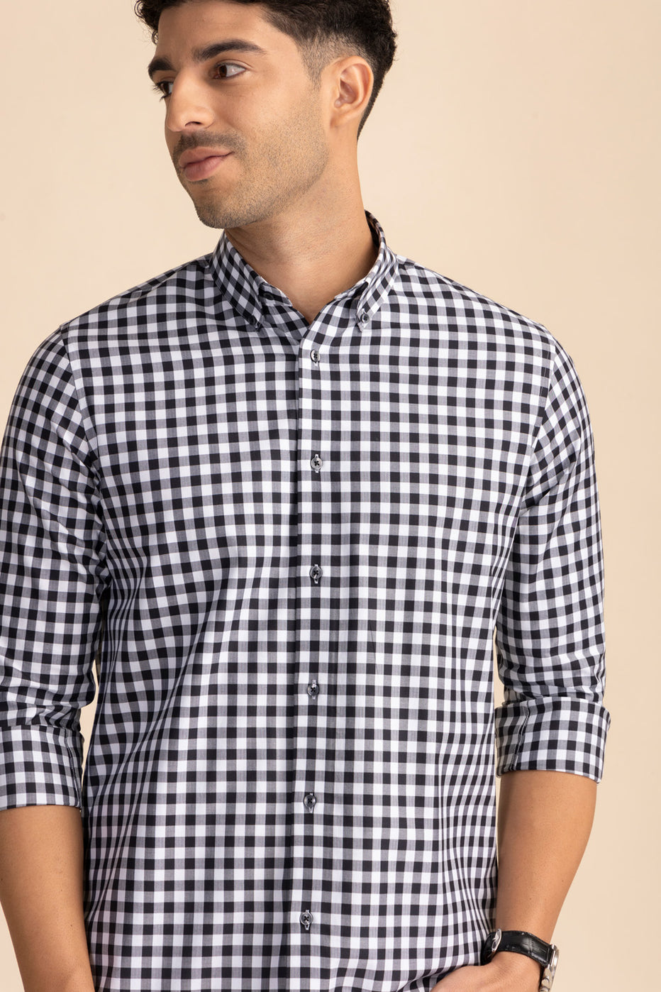 Brown Black Gingham Peplum Shirt main image 1