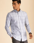 Light Grey Button-Down Check Shirt