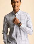 Light Grey Button-Down Check Shirt