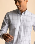 Light Grey Button-Down Check Shirt