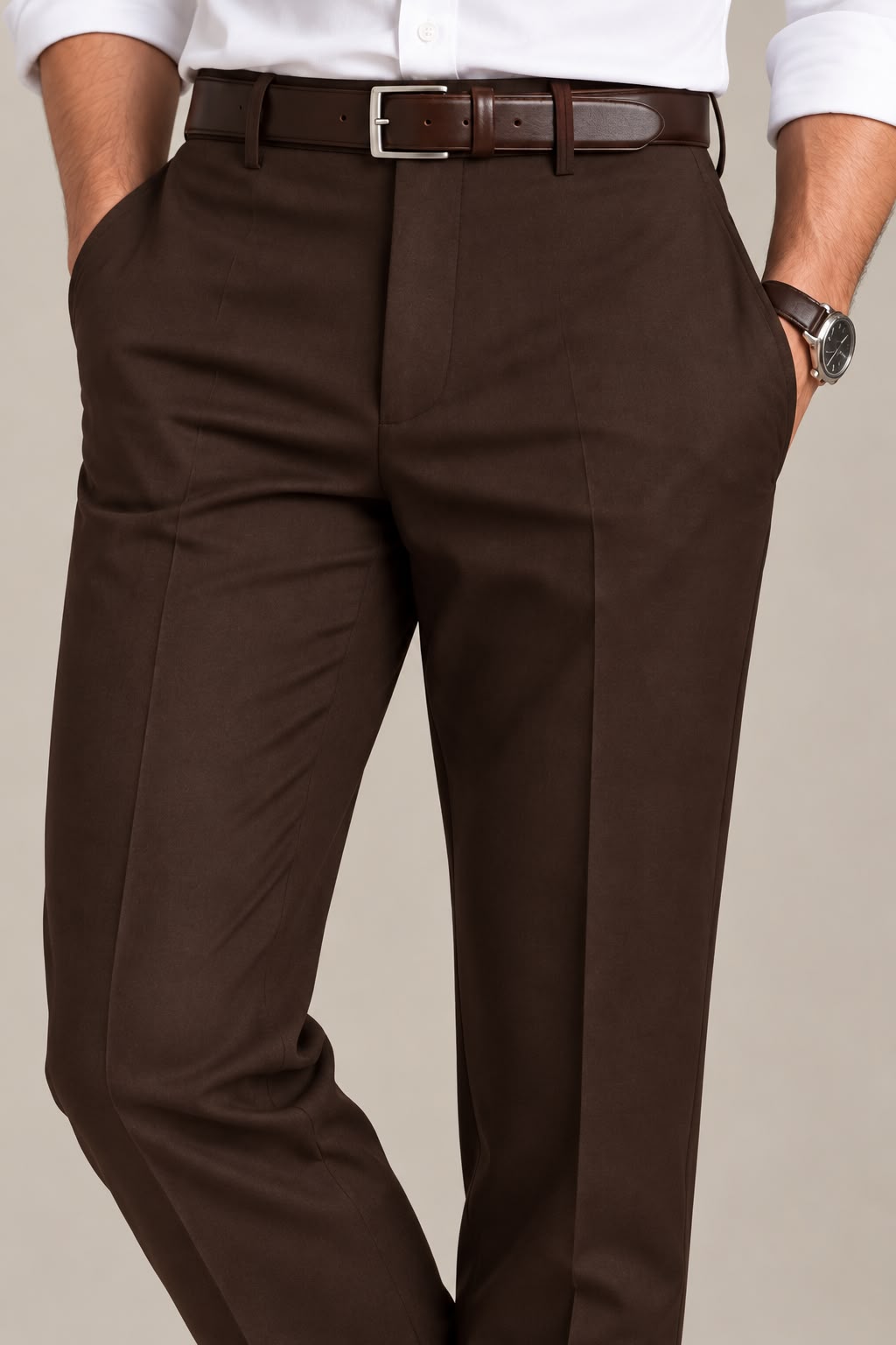Brown woven 4 way stretch trouser