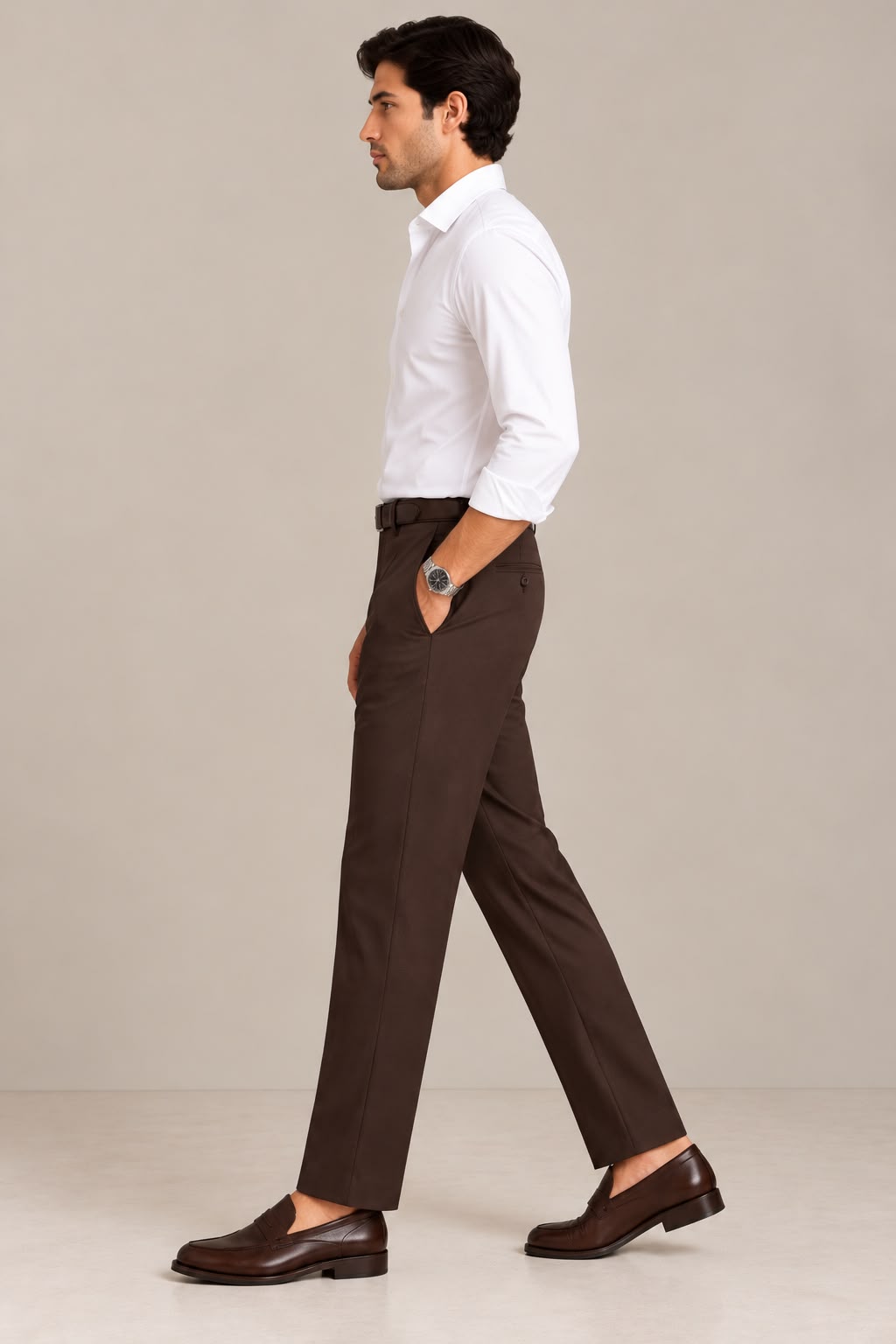 Brown woven 4 way stretch trouser