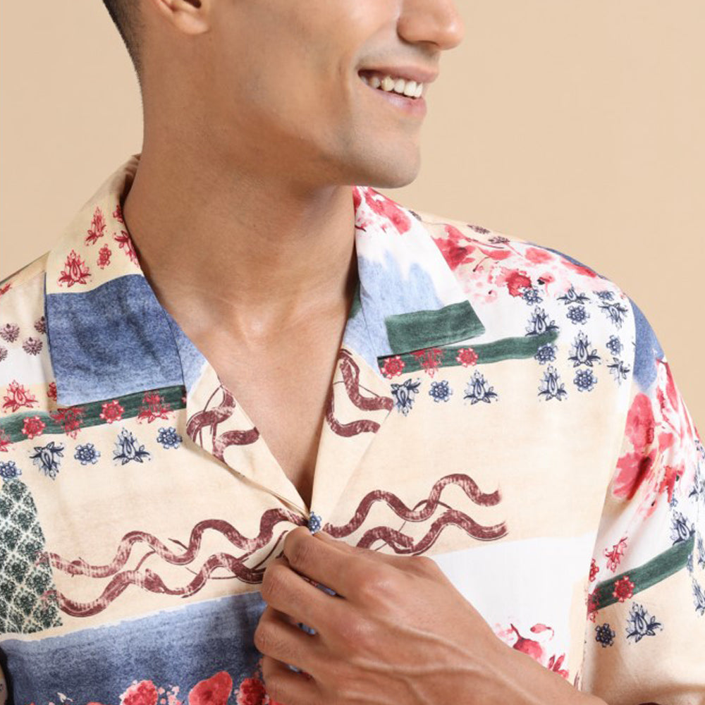 Beige Holiday Cuban Shirt