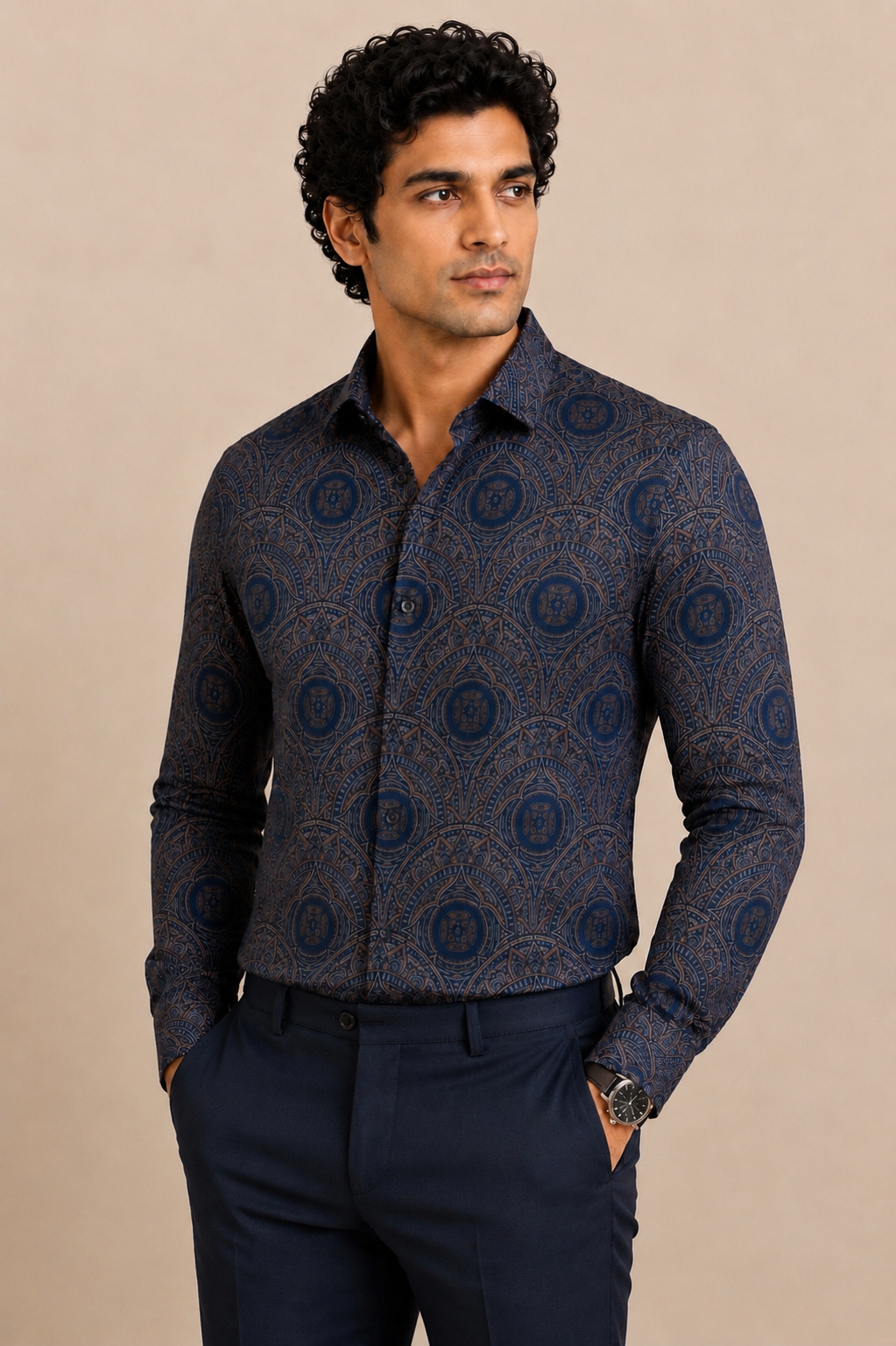 Navy Smart Jaquard Shirt