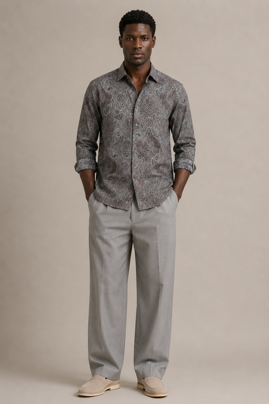 Grey Paisley Print Shirt