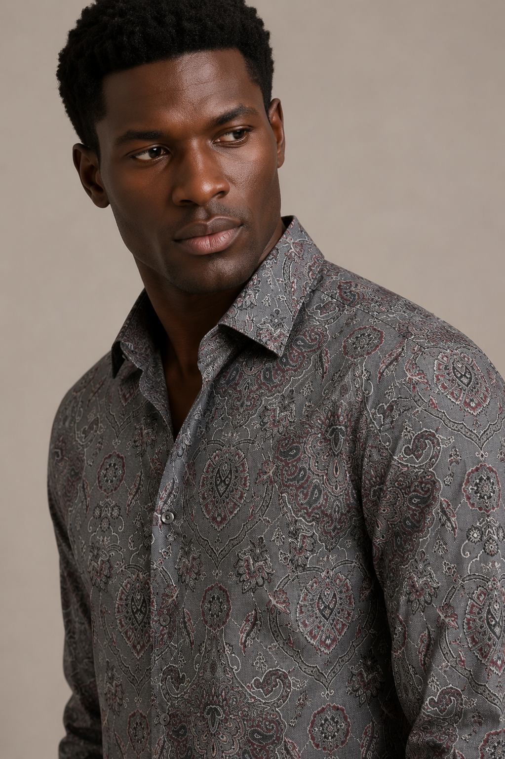 Grey Paisley Print Shirt