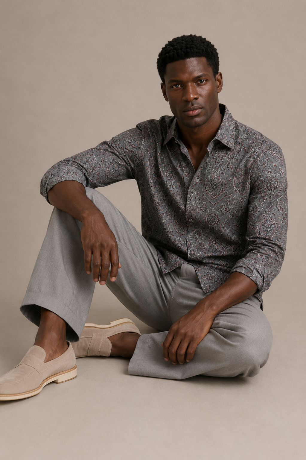 Grey Paisley Print Shirt