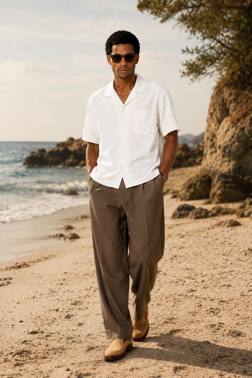 White Holiday Linen Casual Shirt
