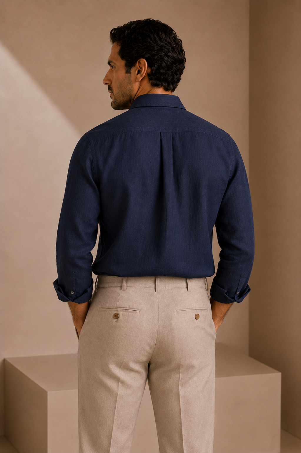 Navy Linen Casual Shirt