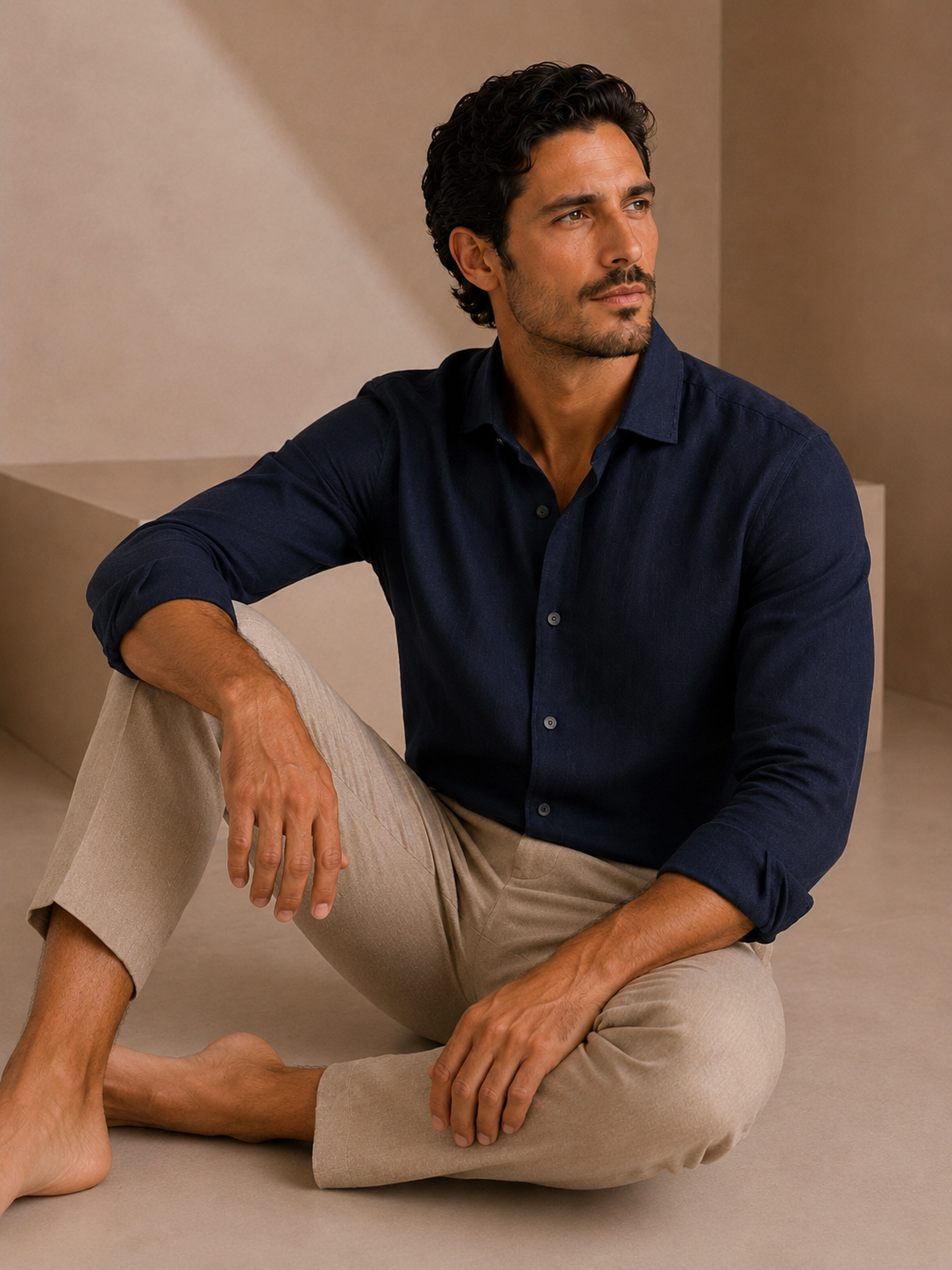 Navy Linen Casual Shirt