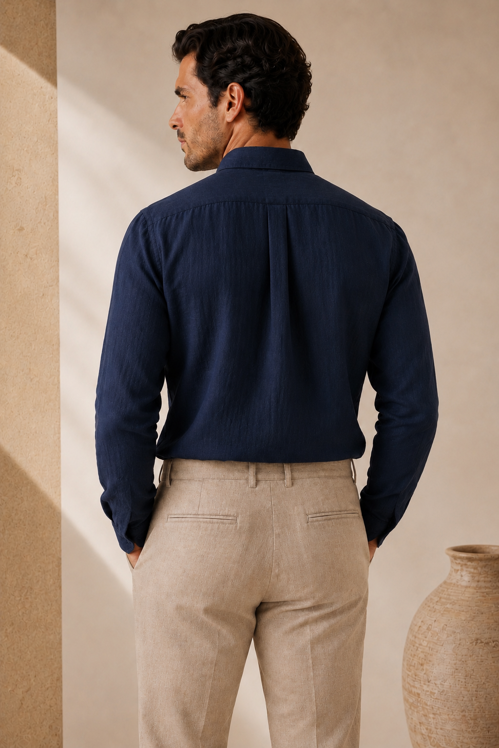 Navy Linen Button Down Shirt