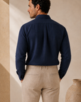 Navy Linen Button Down Shirt