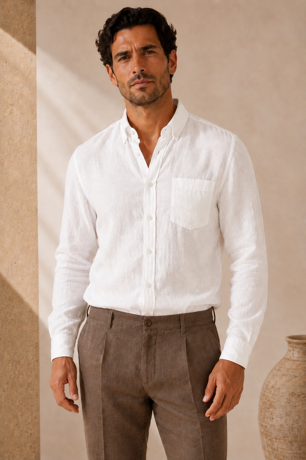 White Linen Button Down Shirt