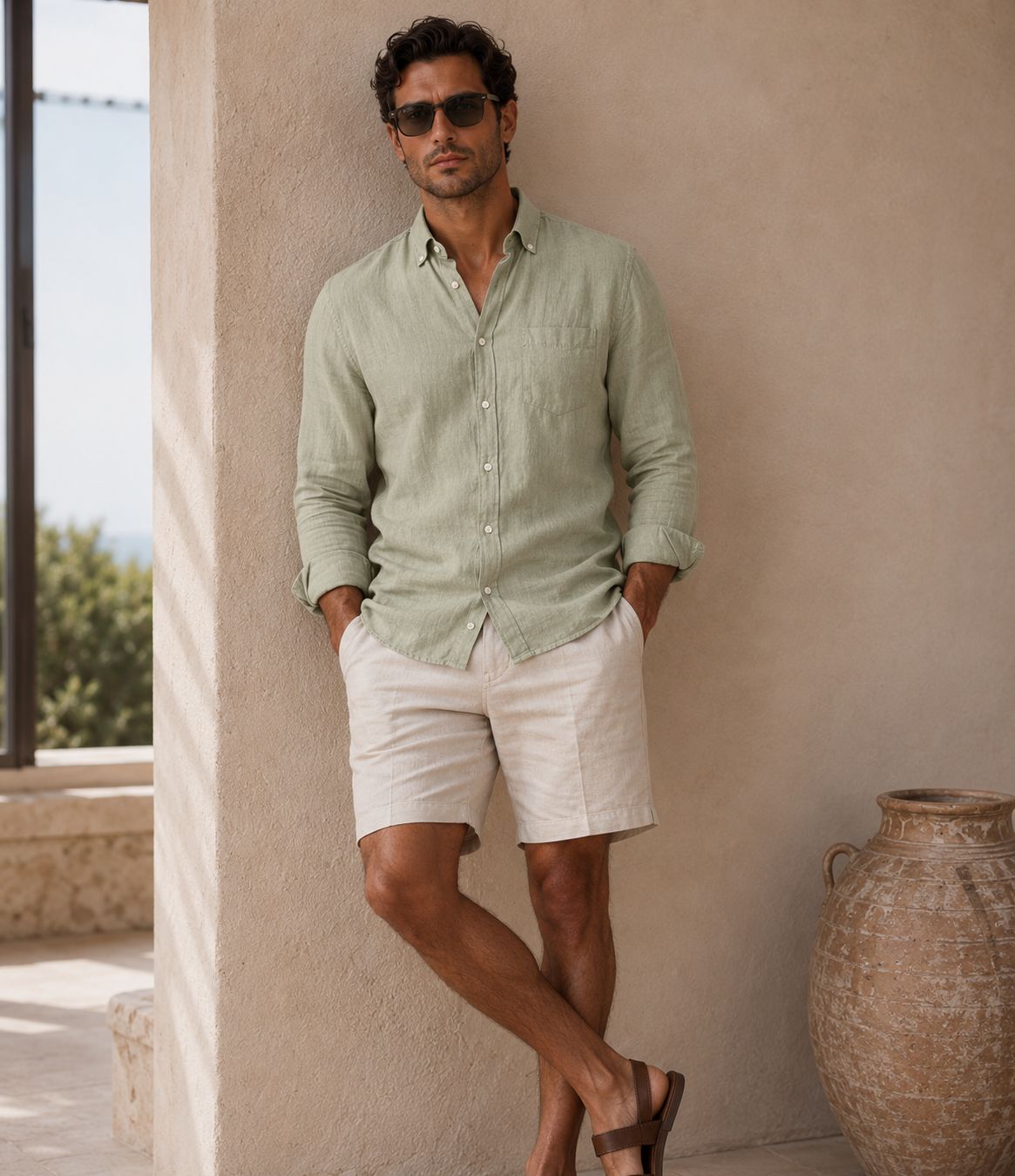 Canary Green Linen Button Down Shirt