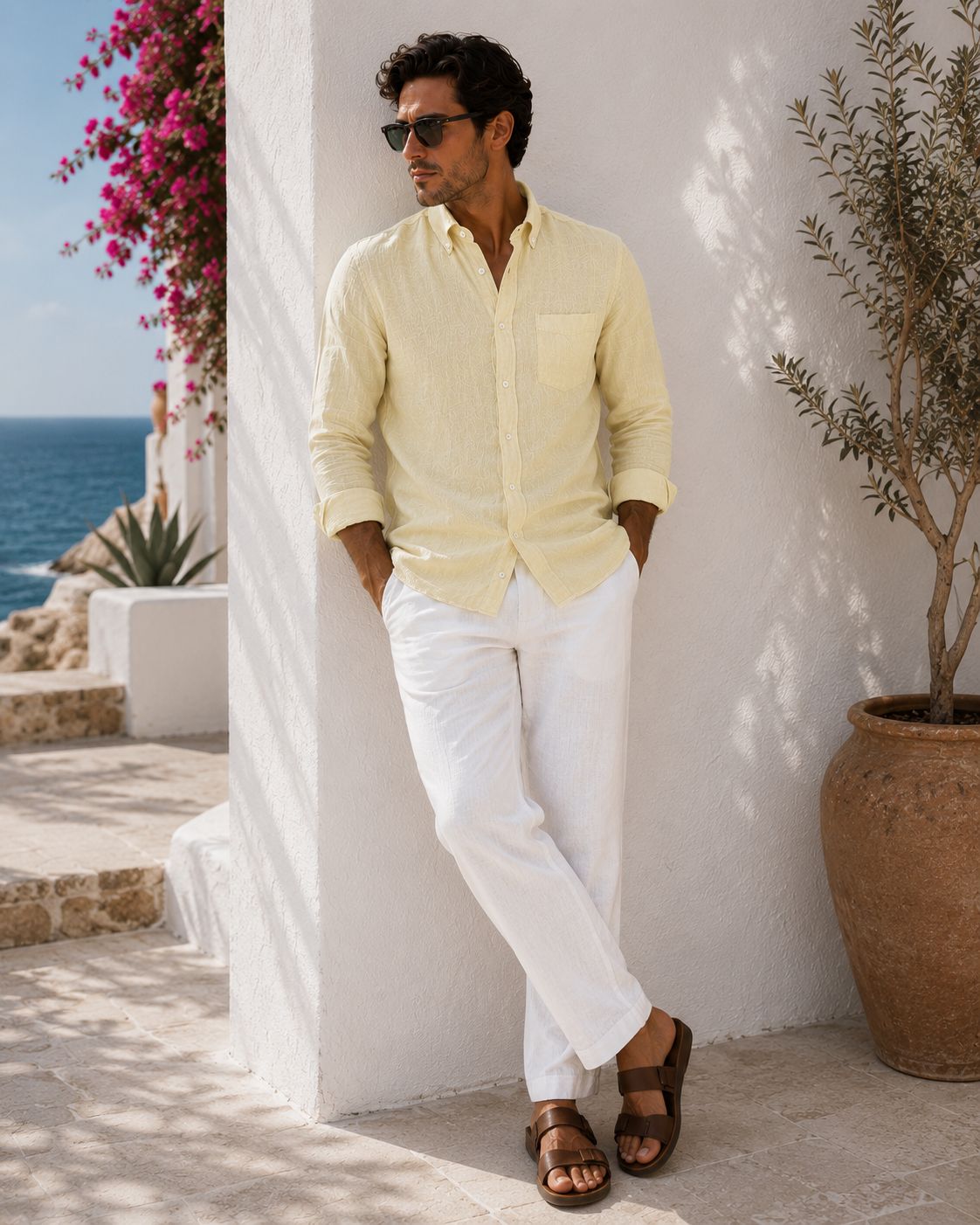 Yellow Linen Button Down Shirt