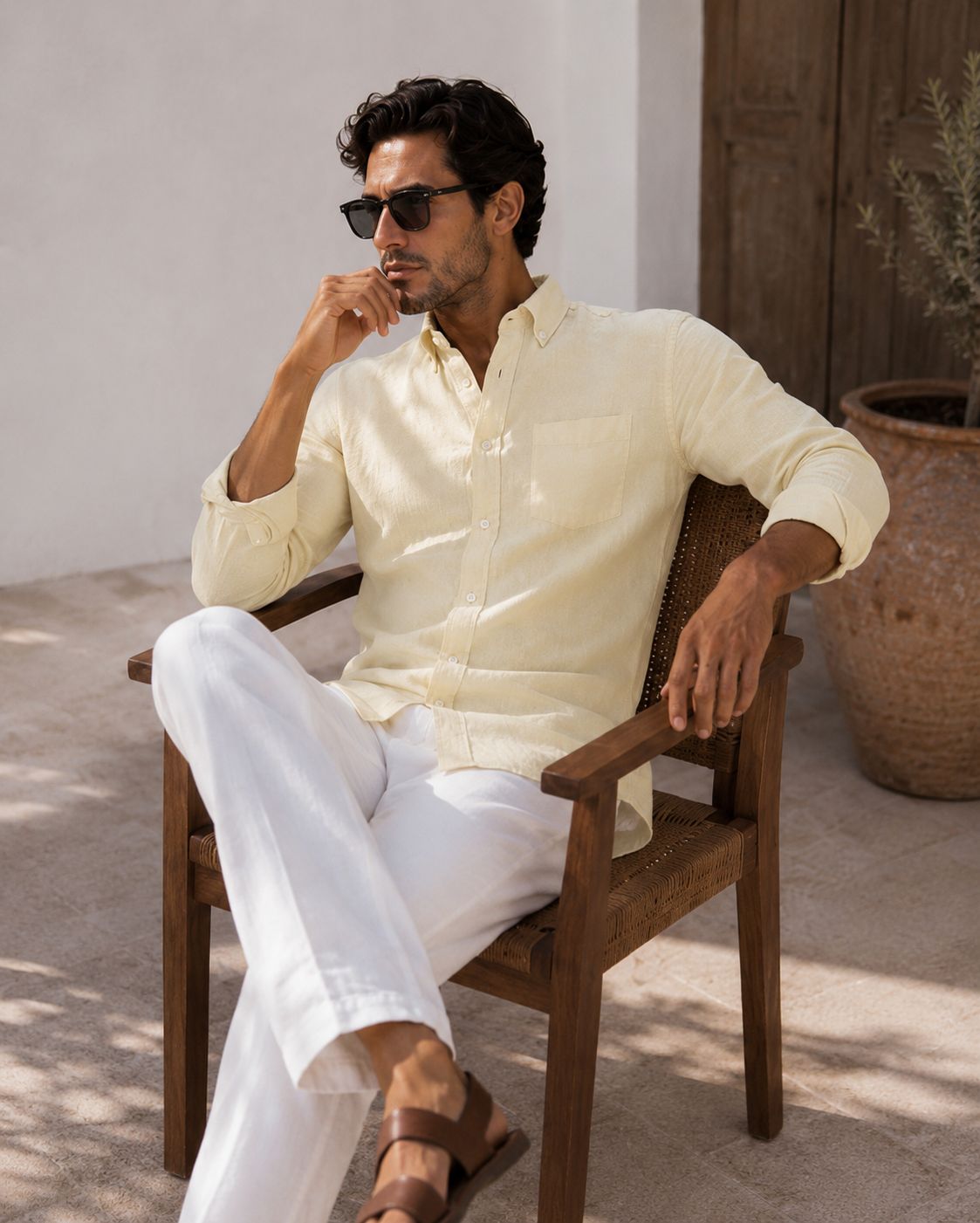 Yellow Linen Button Down Shirt