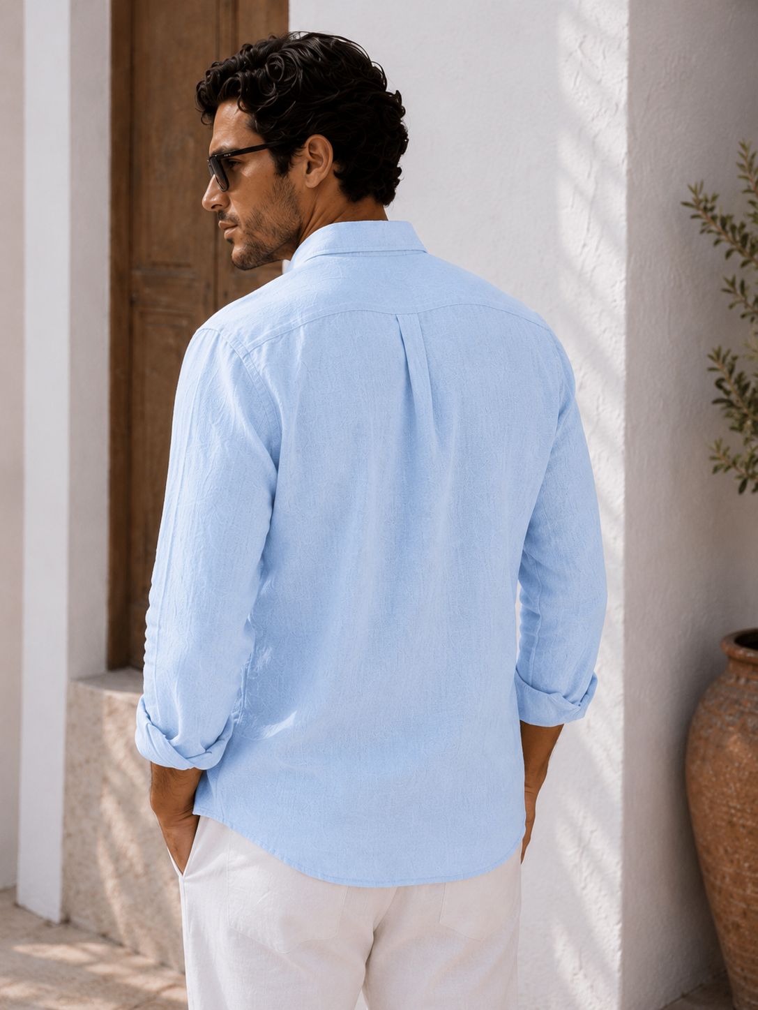 Blue Salt Linen Button Down Shirt