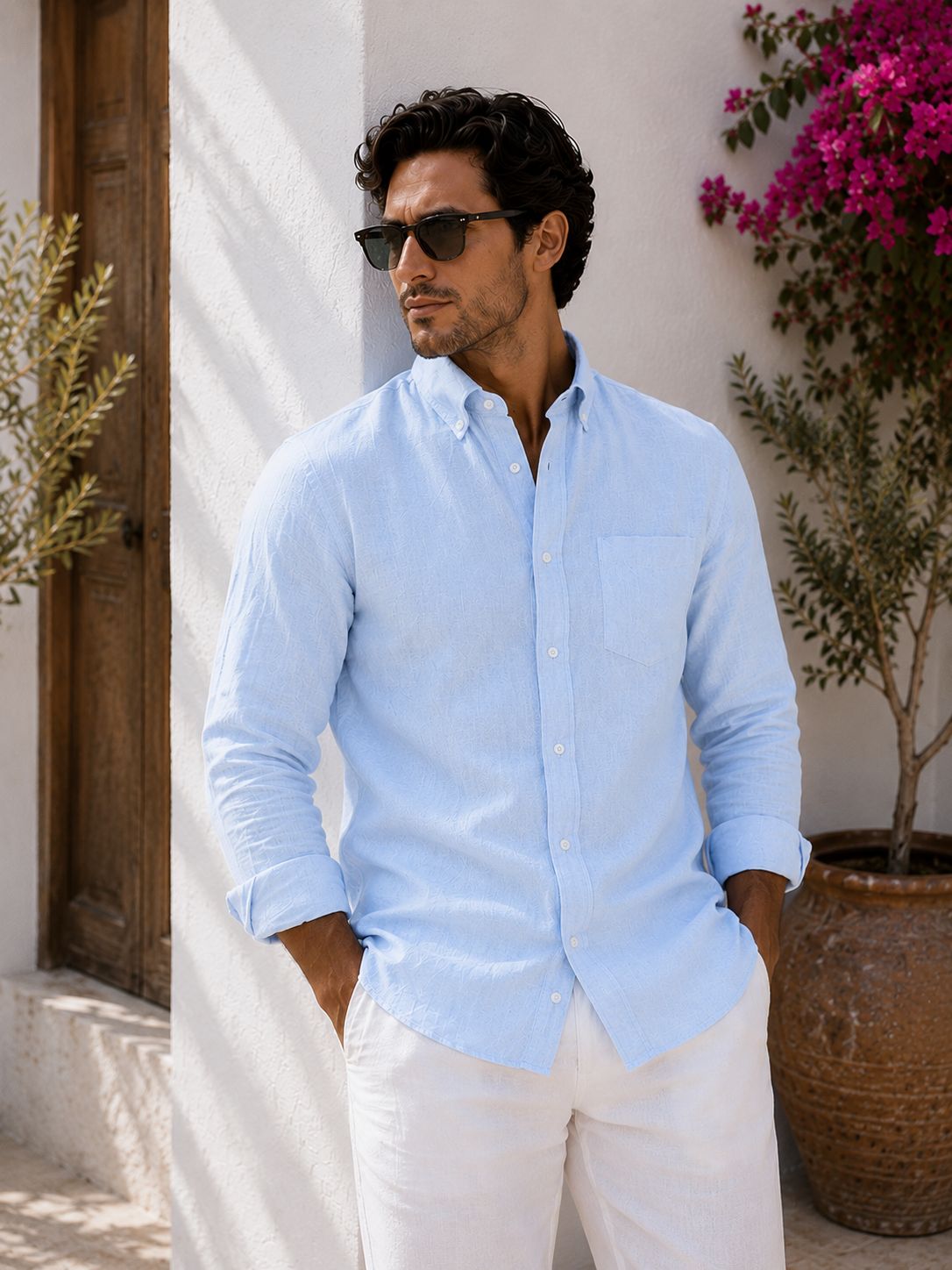 Blue Salt Linen Button Down Shirt