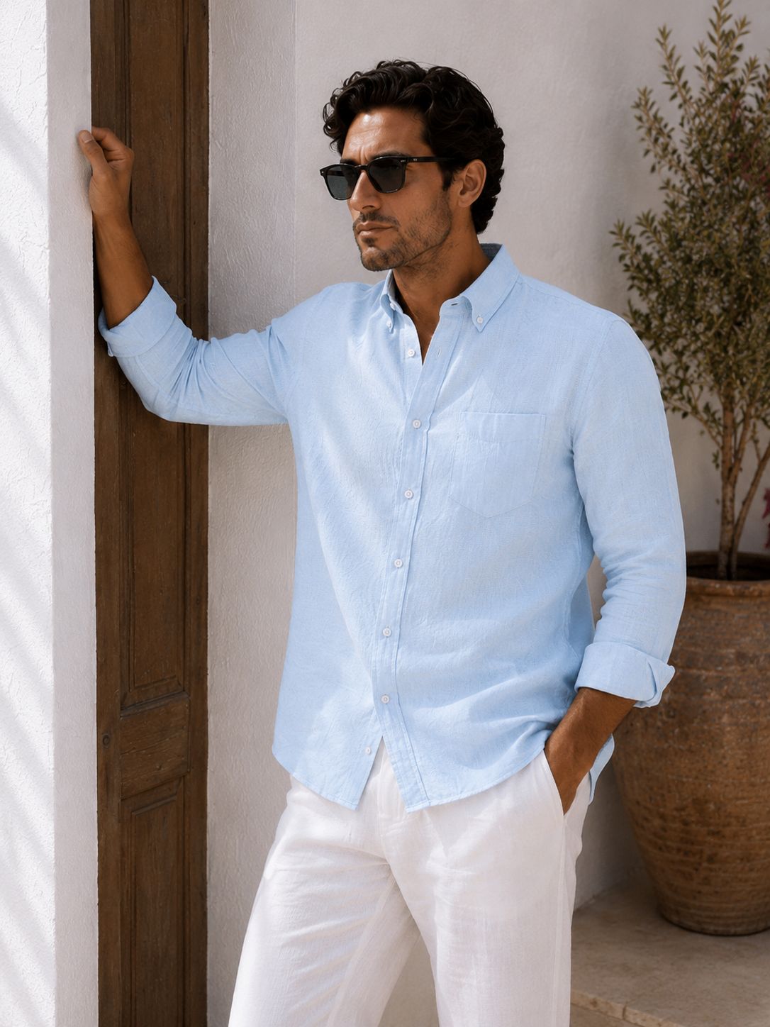 Blue Salt Linen Button Down Shirt