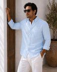 Blue Salt Linen Button Down Shirt