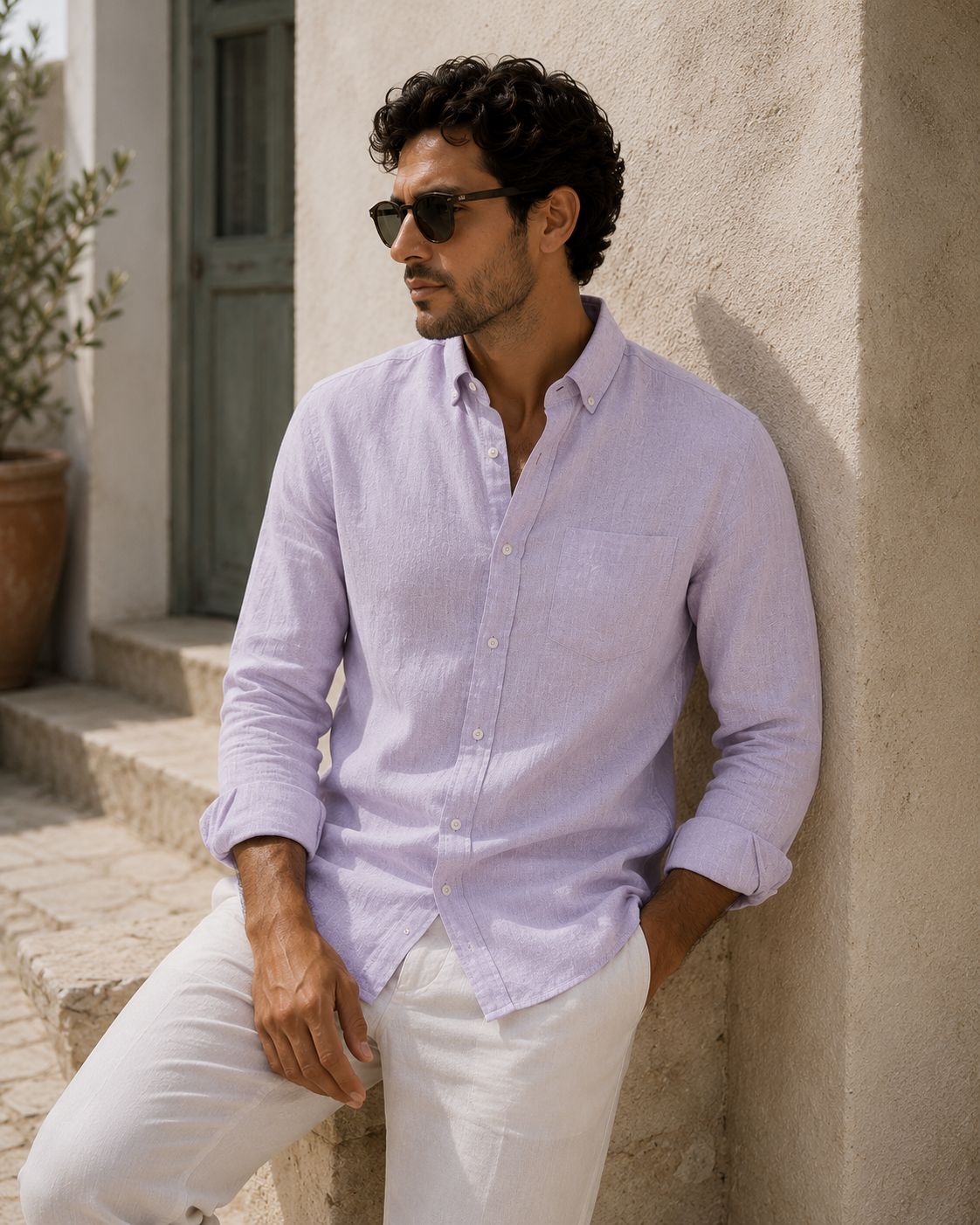Lilac Linen Button Down Shirt