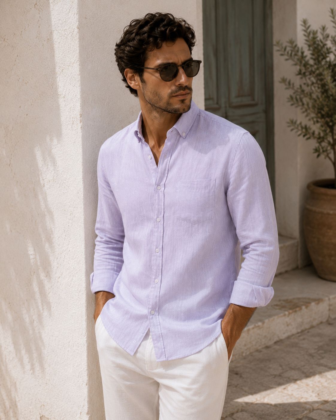 Lilac Linen Button Down Shirt