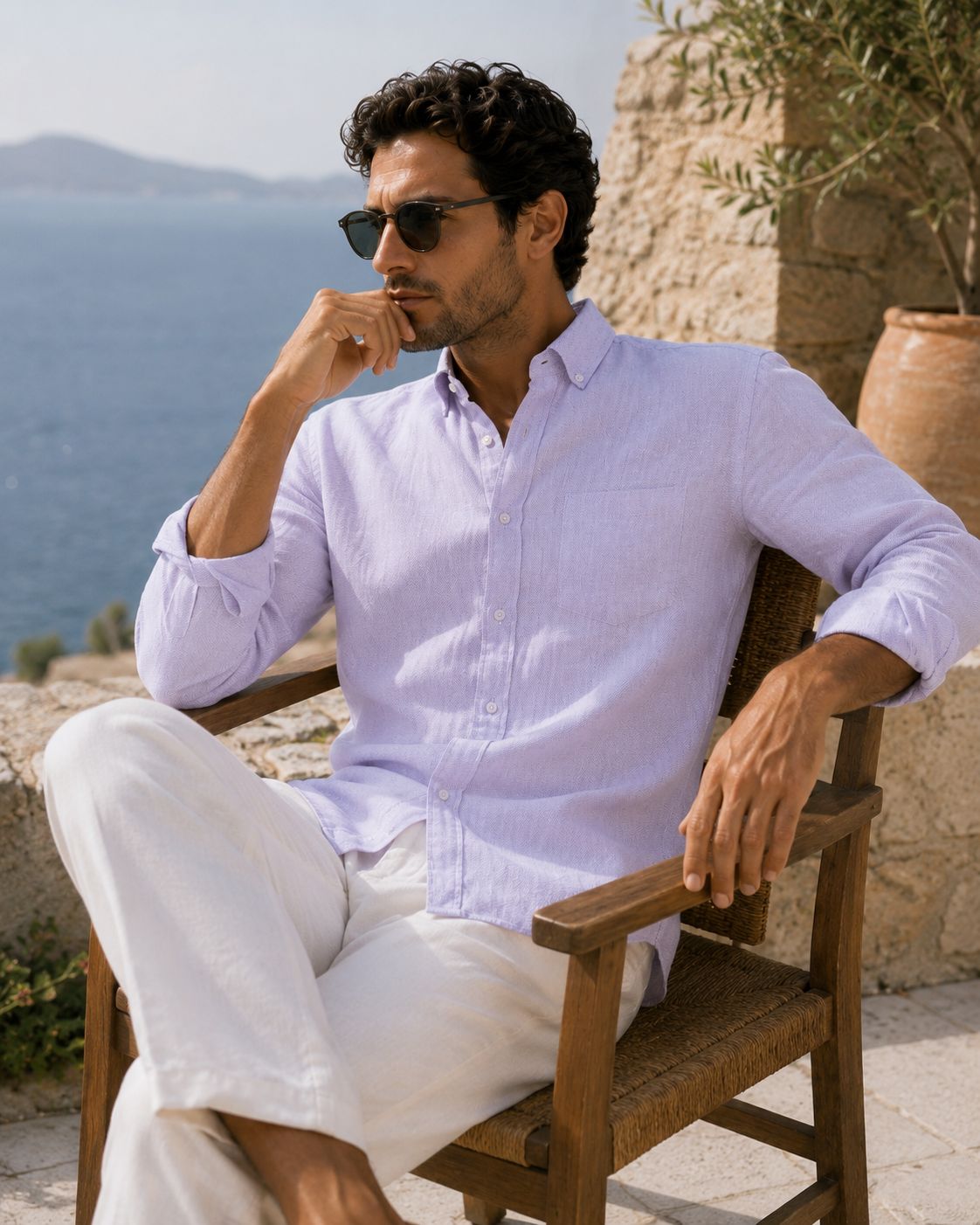 Lilac Linen Button Down Shirt