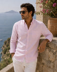 Light Pink Linen Button Down Shirt