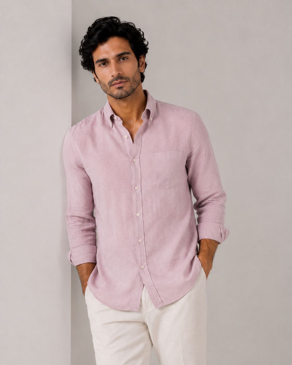 Suave Pink Linen Button Down Shirt