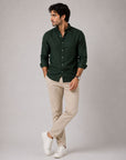 Dark Green Linen Button Down Shirt