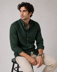Dark Green Linen Button Down Shirt