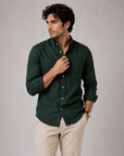 Dark Green Linen Button Down Shirt