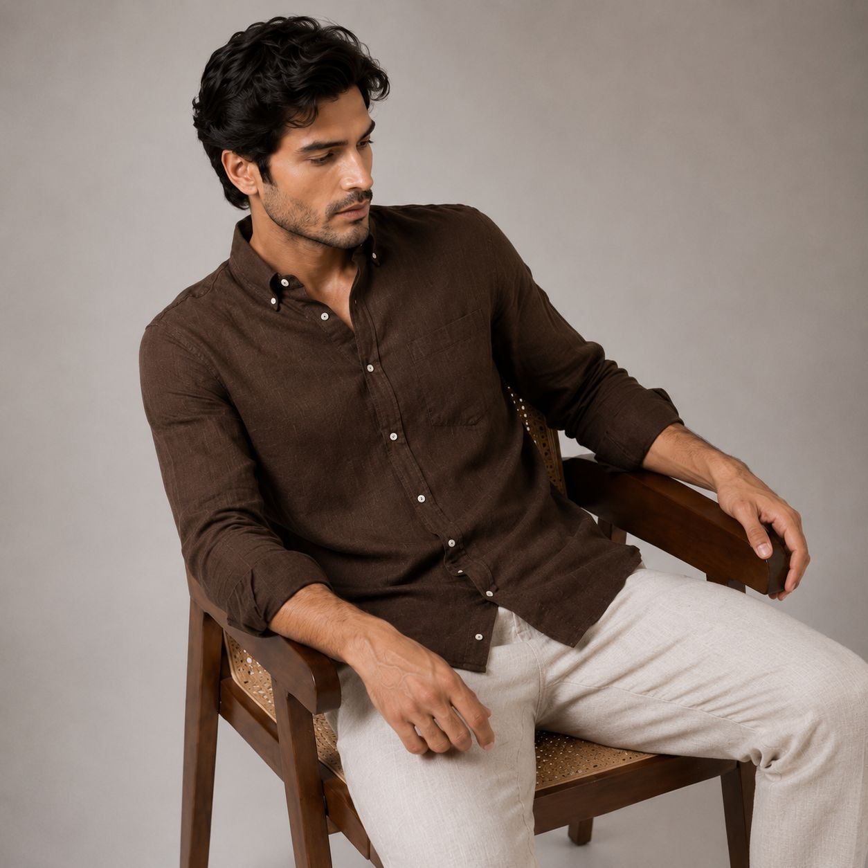 Brown Linen Button Down Shirt