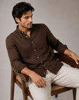 Brown Linen Button Down Shirt