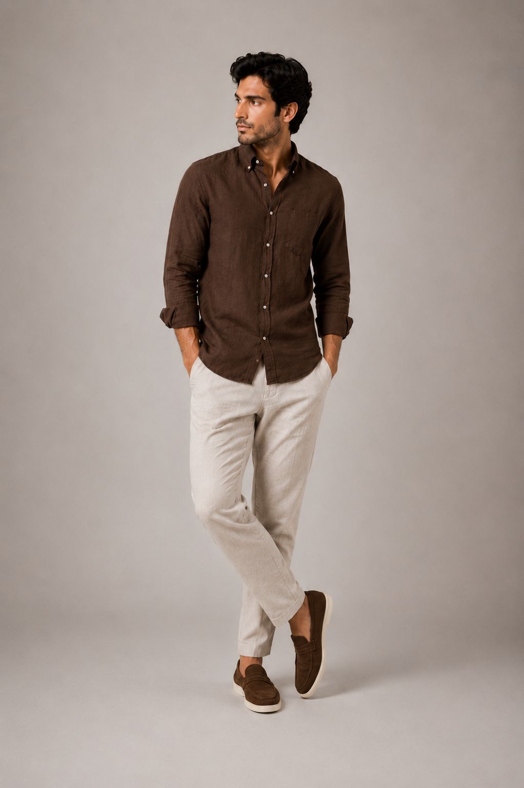Brown Linen Button Down Shirt