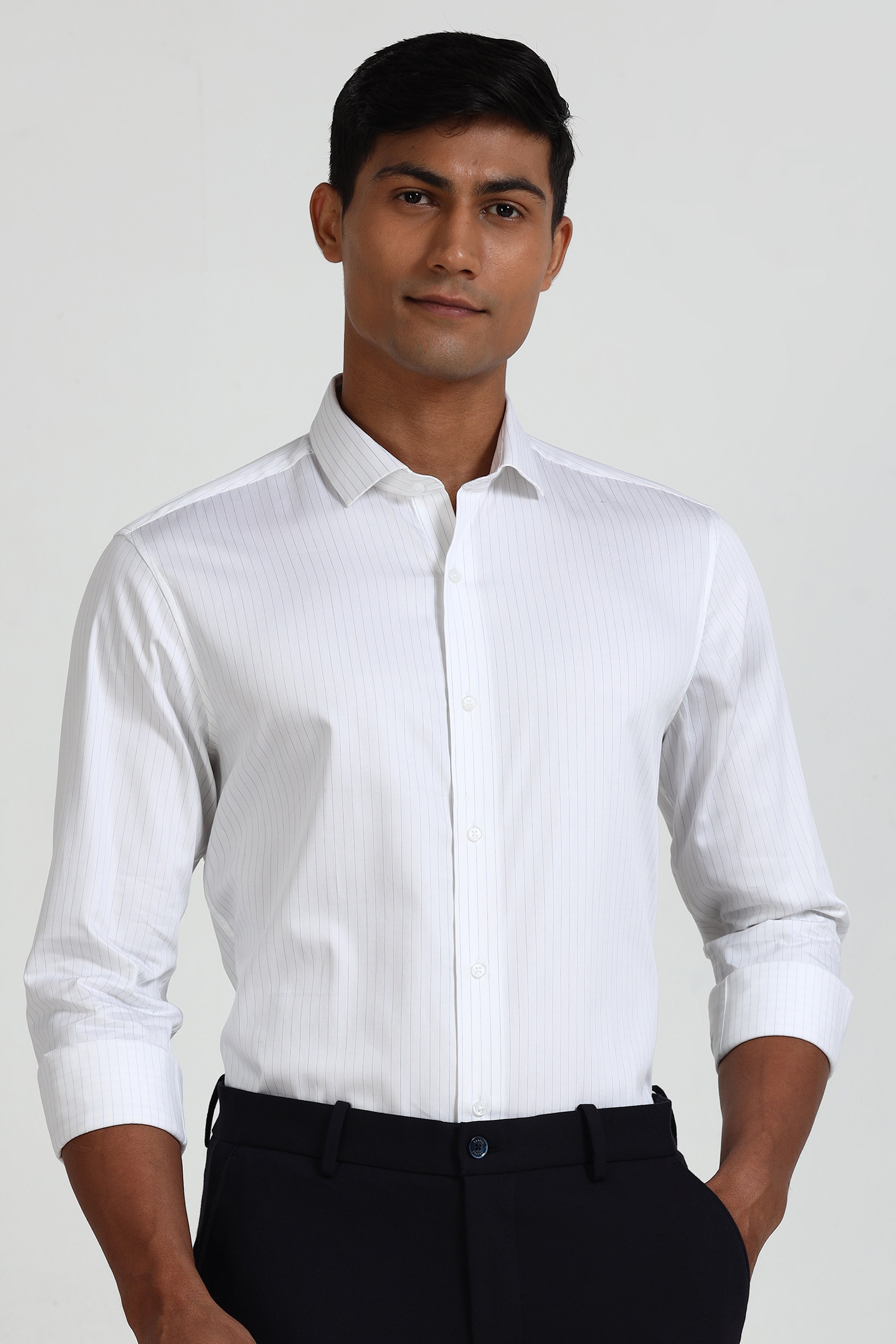 Satin White Formal Stripe Shirt