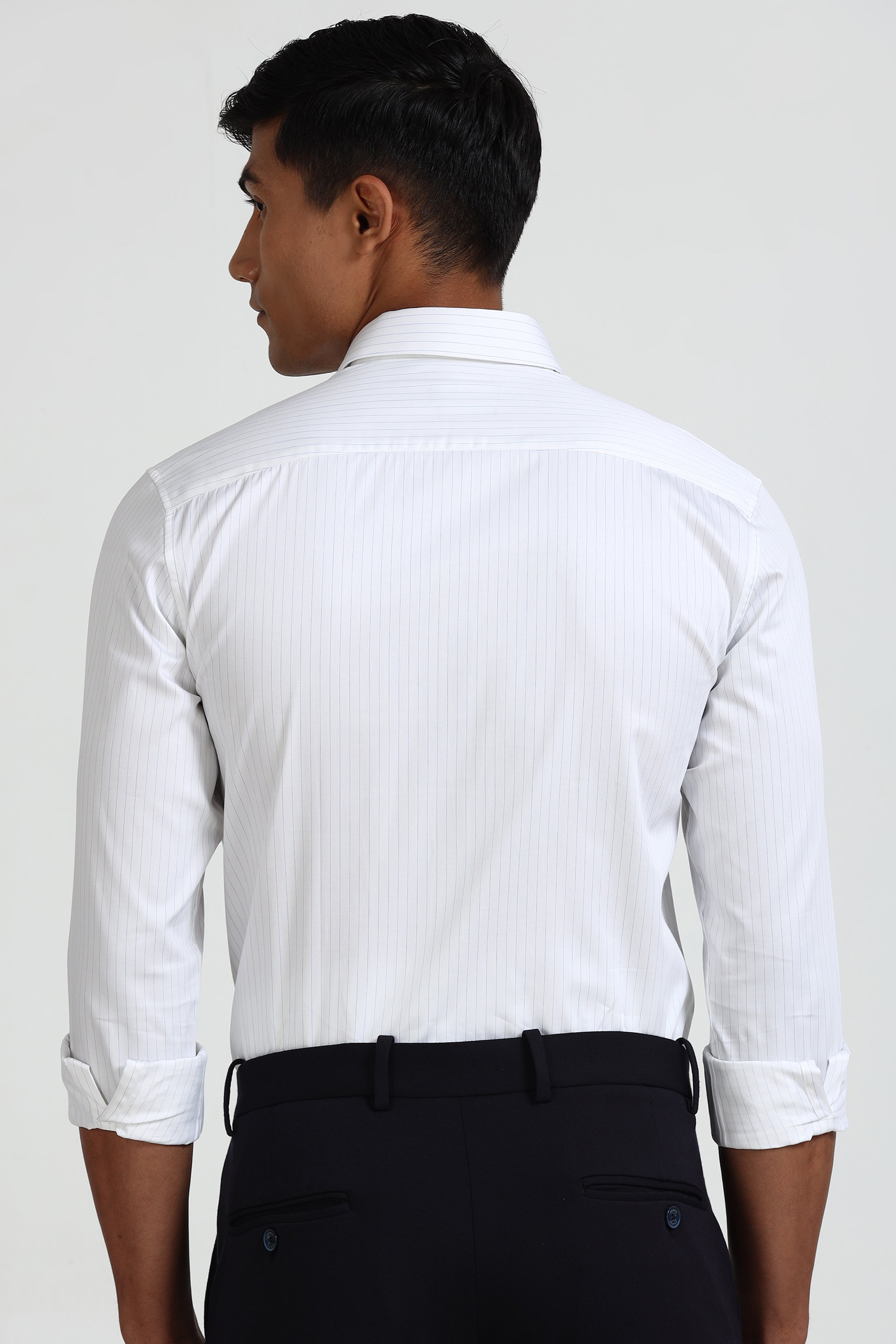 Satin White Formal Stripe Shirt