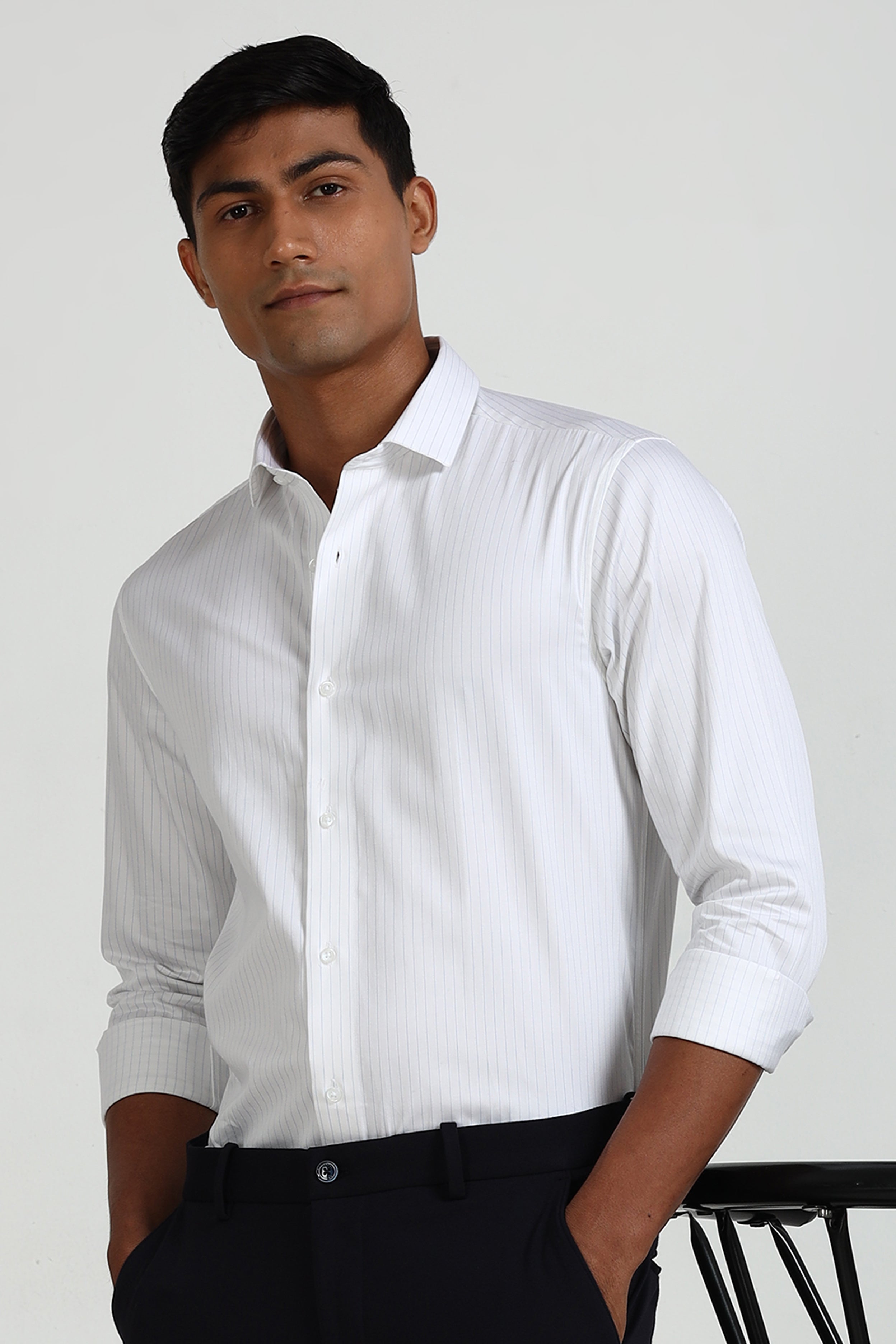 Satin White Formal Stripe Shirt