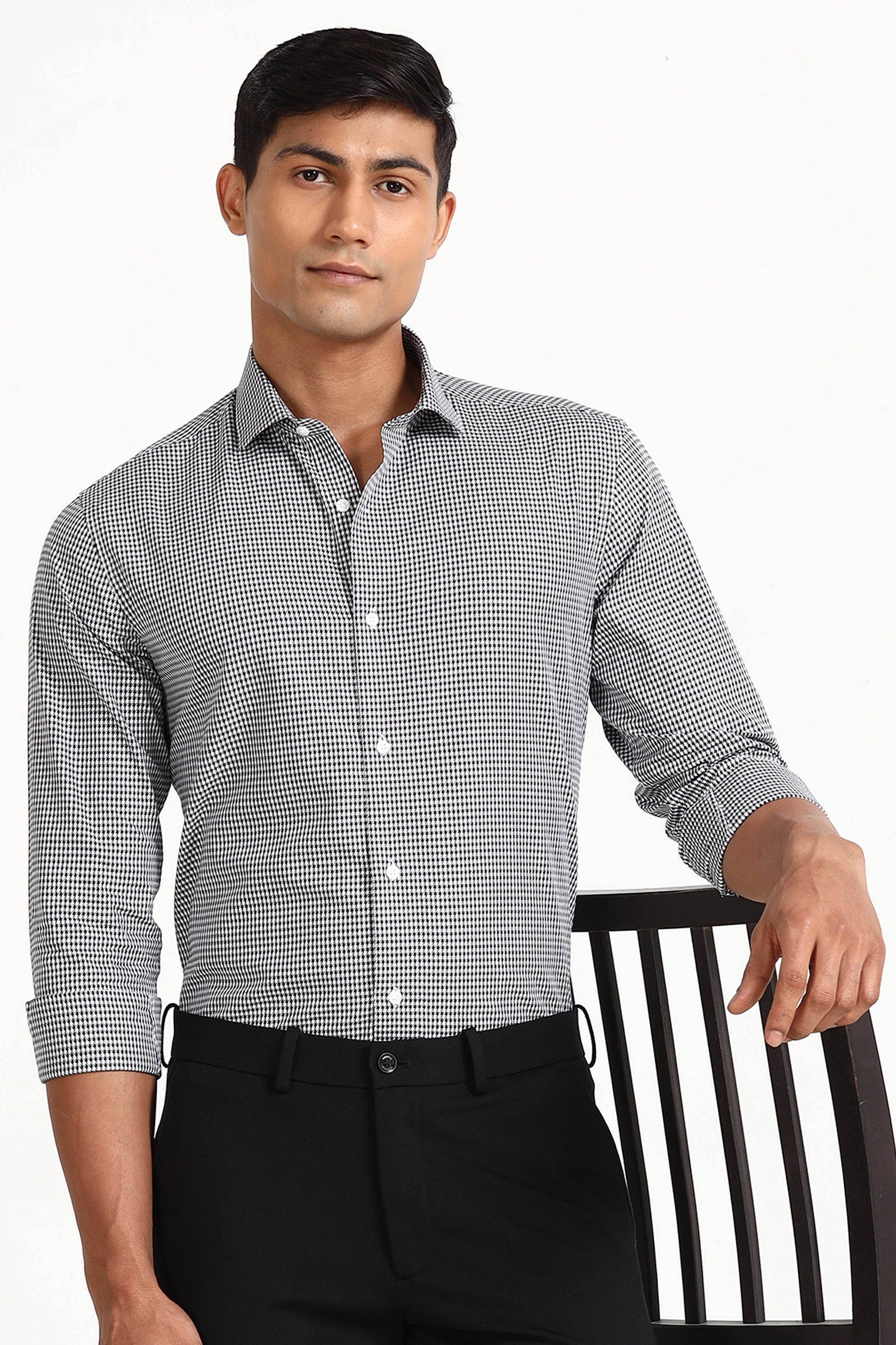 Black Formal Check Shirt