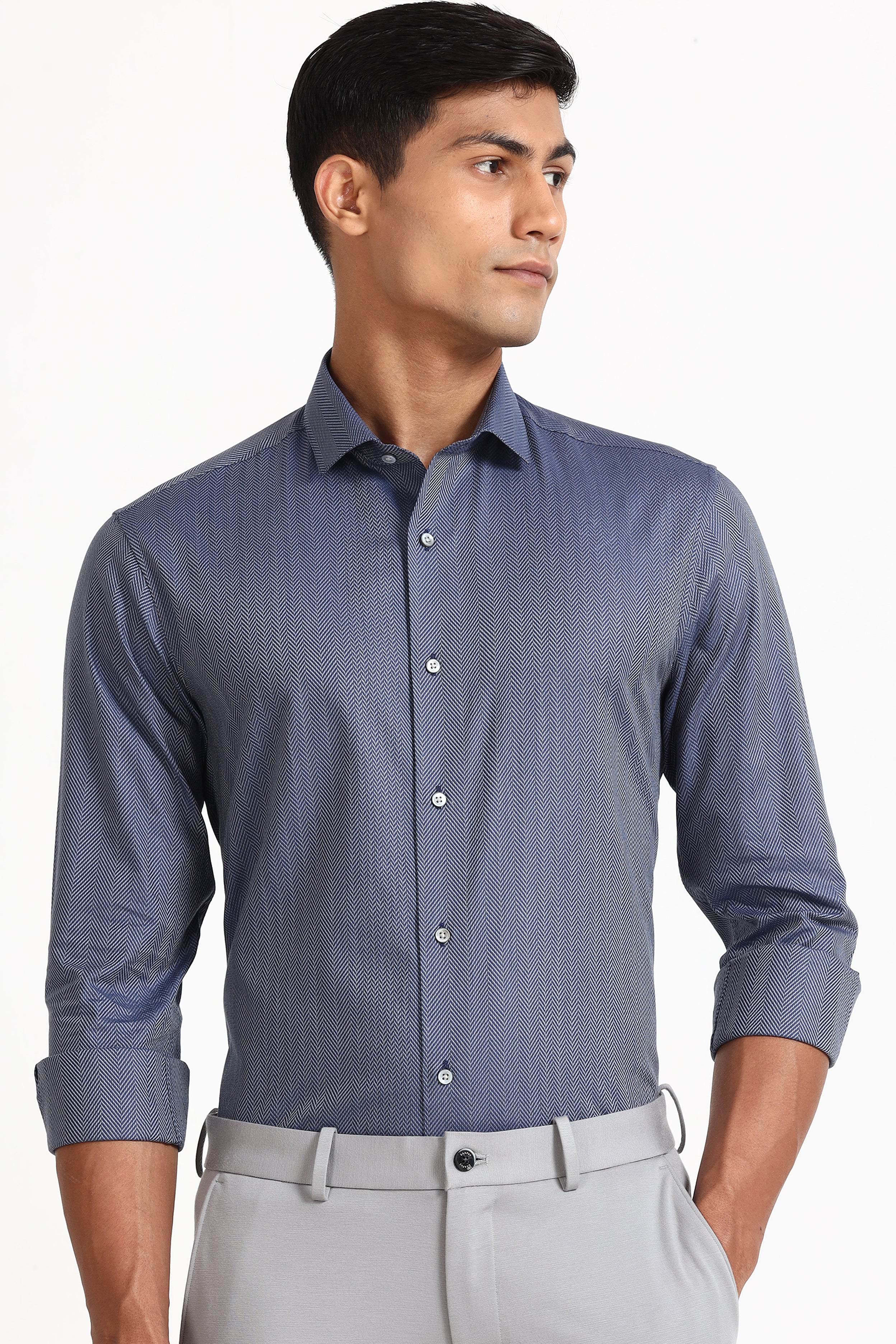 Blue Herringbone Formal Shirt