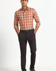 Orange Casual Check Shirt