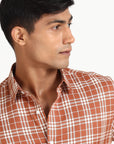 Orange Casual Check Shirt