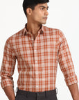 Orange Casual Check Shirt