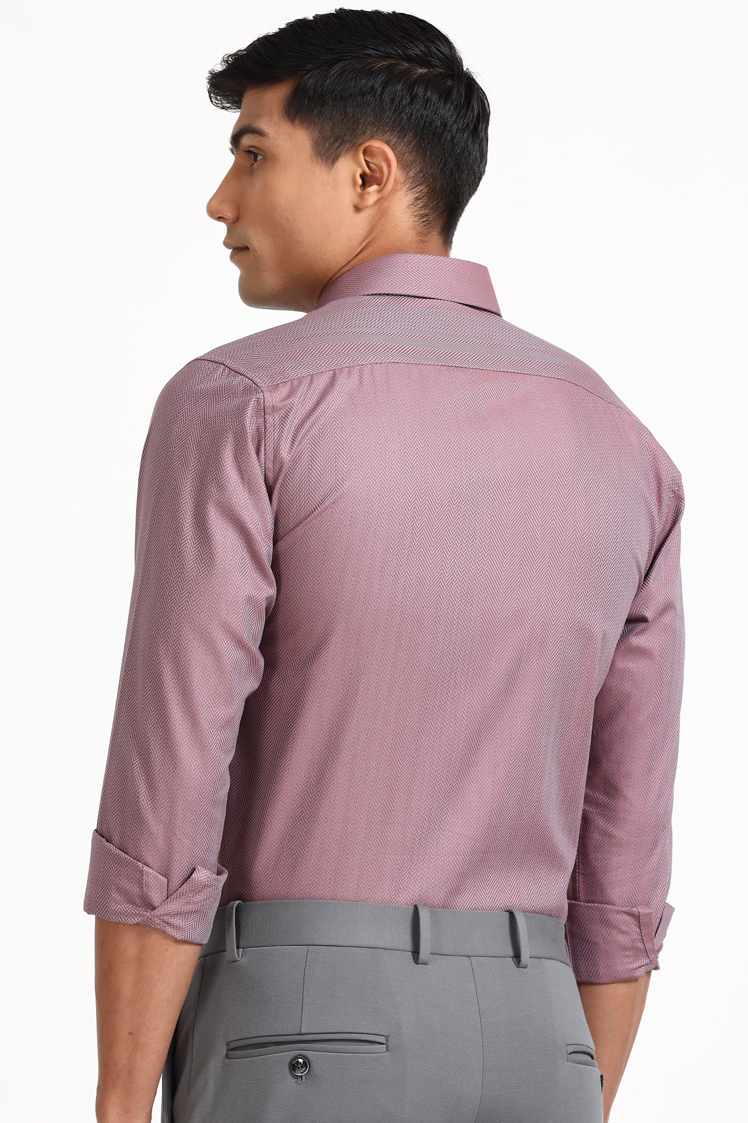 Pink Herringbone Formal Shirt