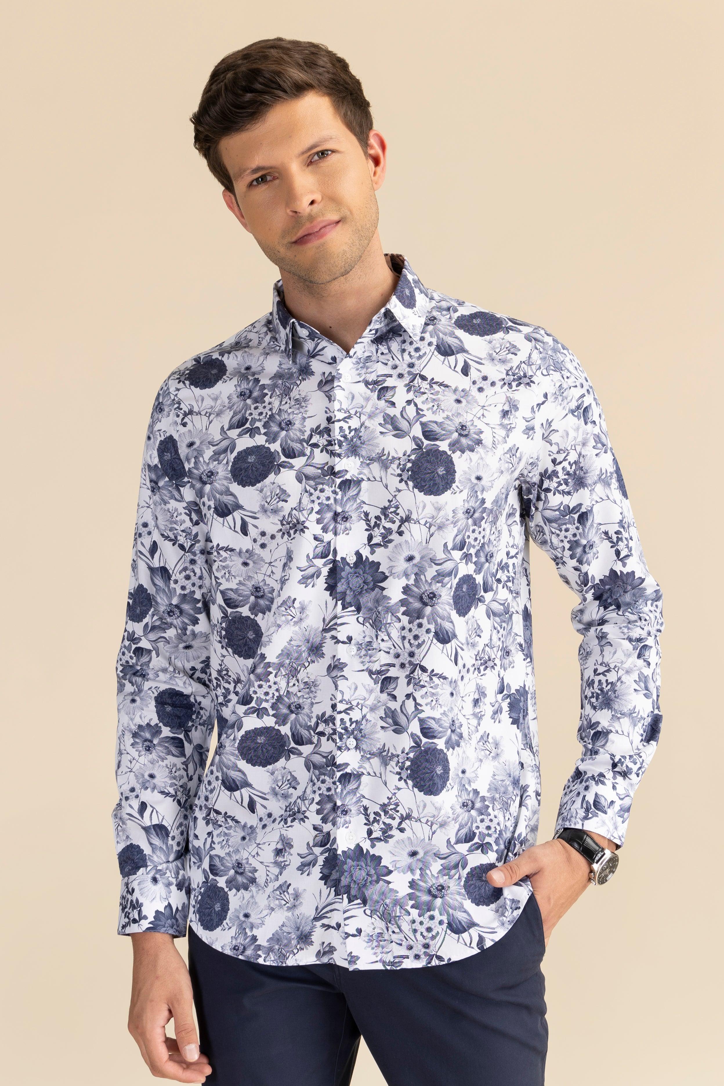 Navy floral casual shirt