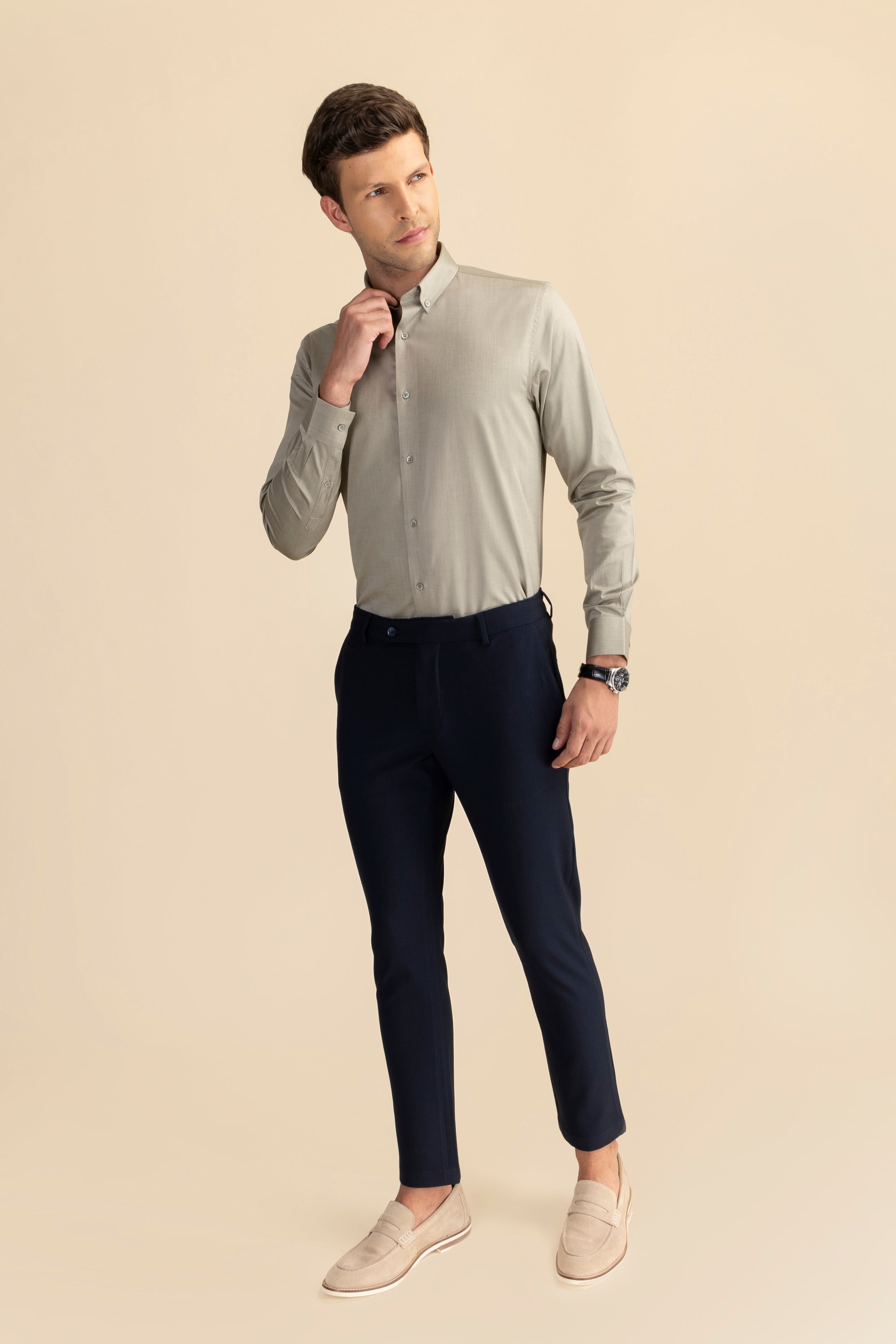 Beige Poplin Solid Shirt