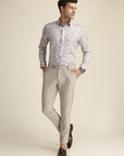 Beige Check Formal Trousers