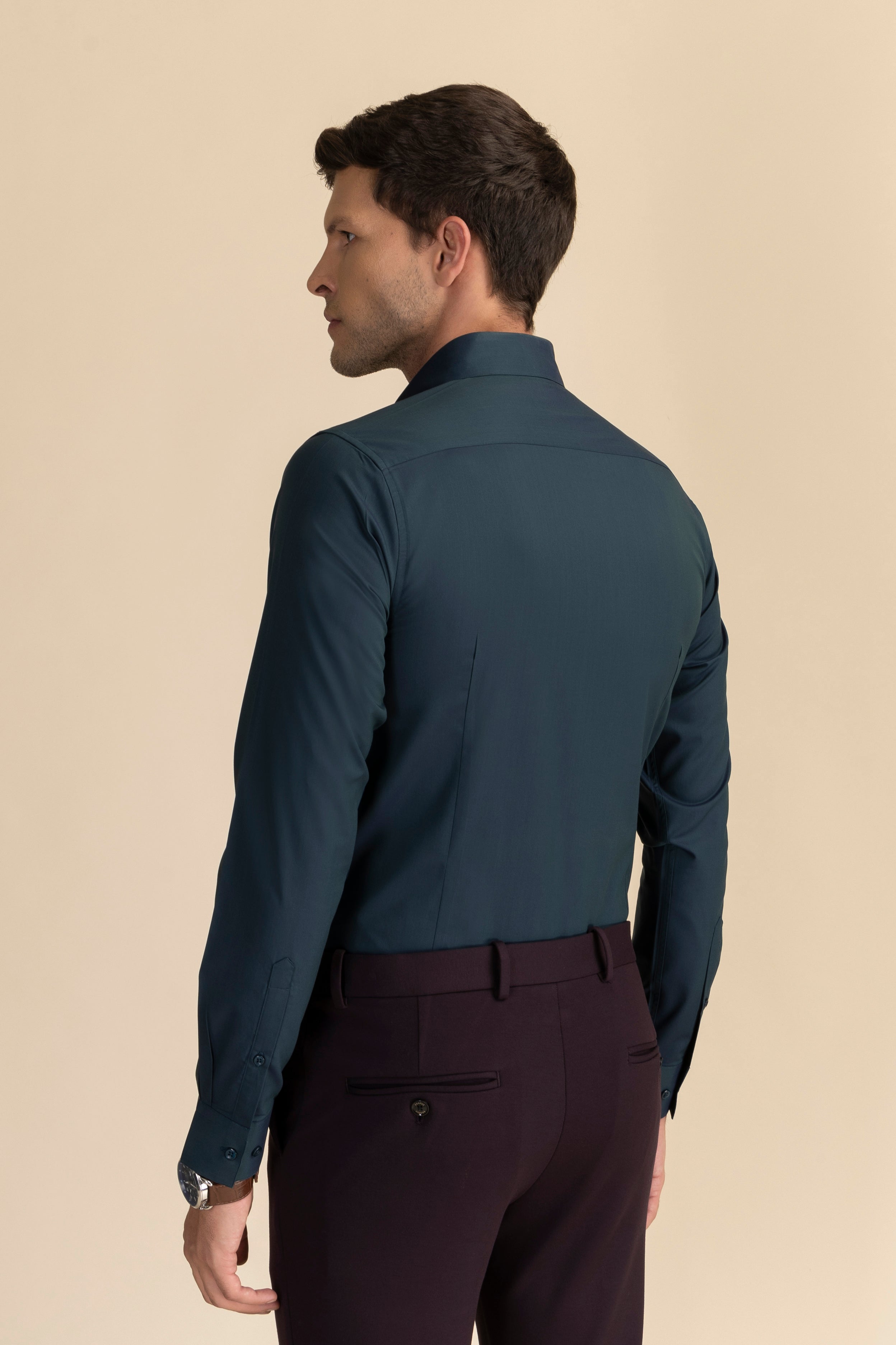 Dark Green Poplin Solid Shirt