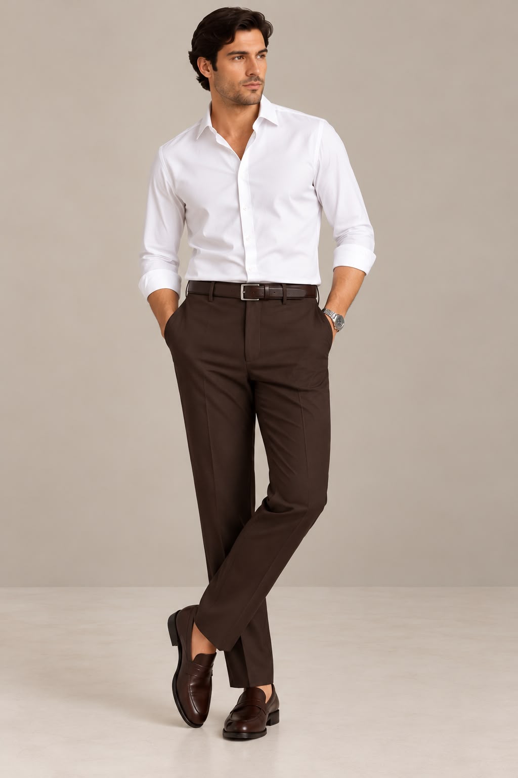 Brown woven 4 way stretch trouser